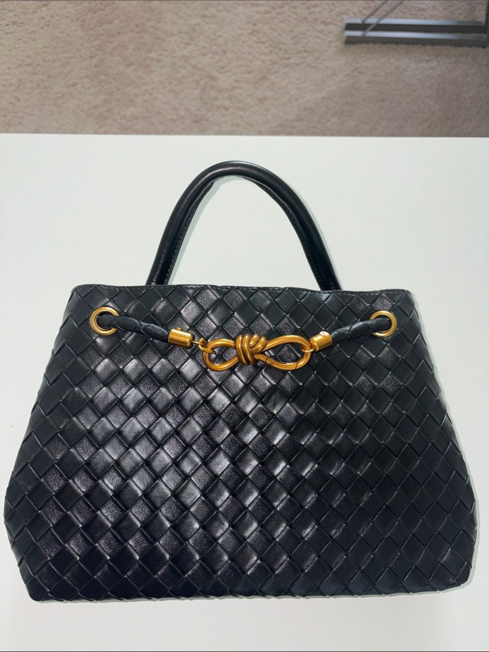 ANDIAMO INSPIRED BAG NWT ♠️Black Woven Leather Top-Handle Bag with Gold Hardware